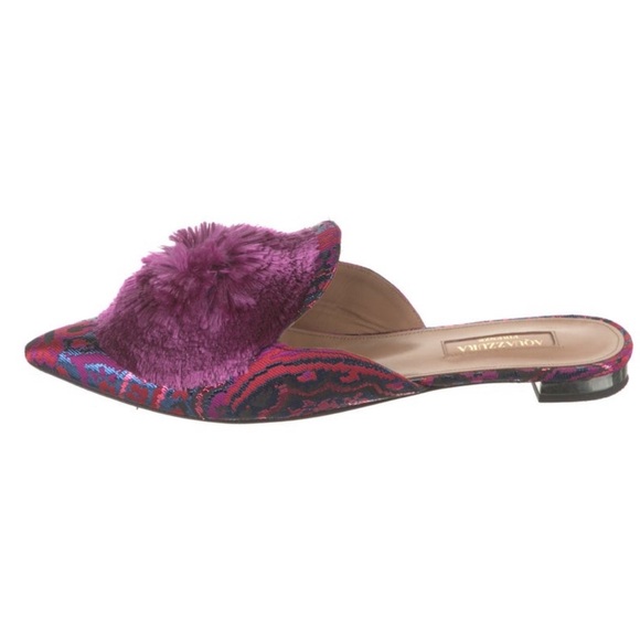 NWOT Aquazarra brocade closed toe slides with pom poms. - Picture 3 of 5